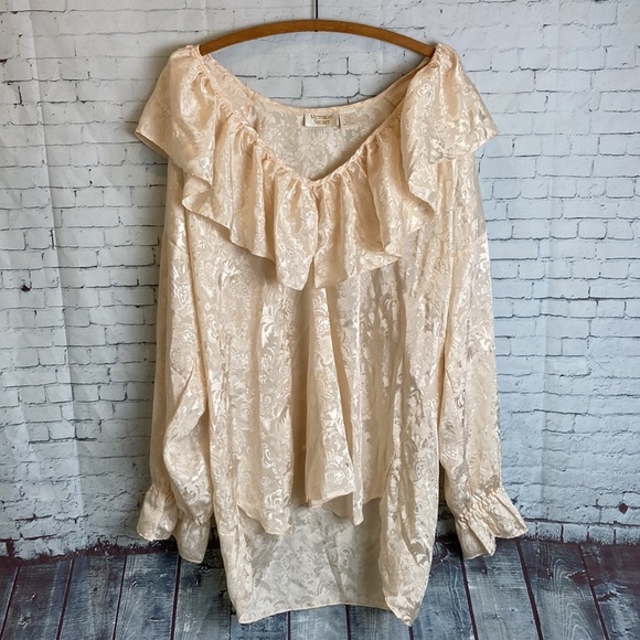 VICTORIA'S SECRET Vintage Gold Label Ivory Babydoll Satin Gown M/L Sexy Ruffles - Picture 12 of 16